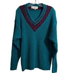 Insite vintage cable knit v neck teal purple 
old school sz  xl Cosby grandpa